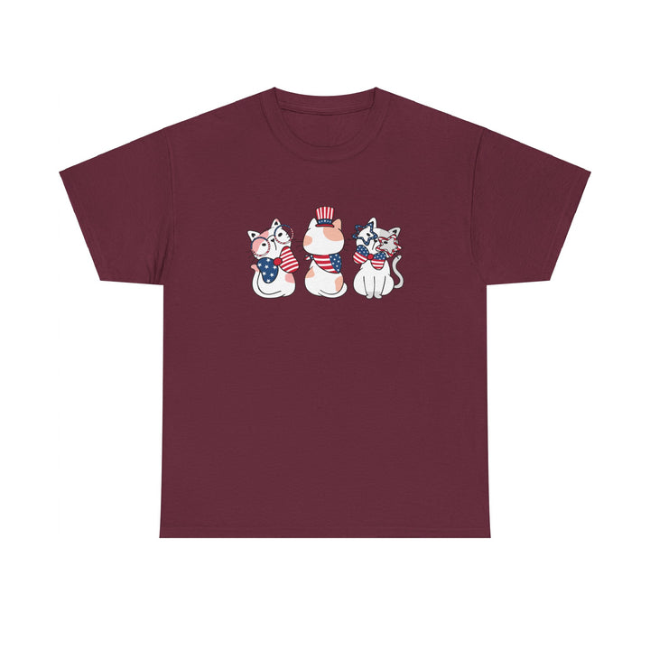 Flag Waving Cats CottonTee- Happy Little Kitty