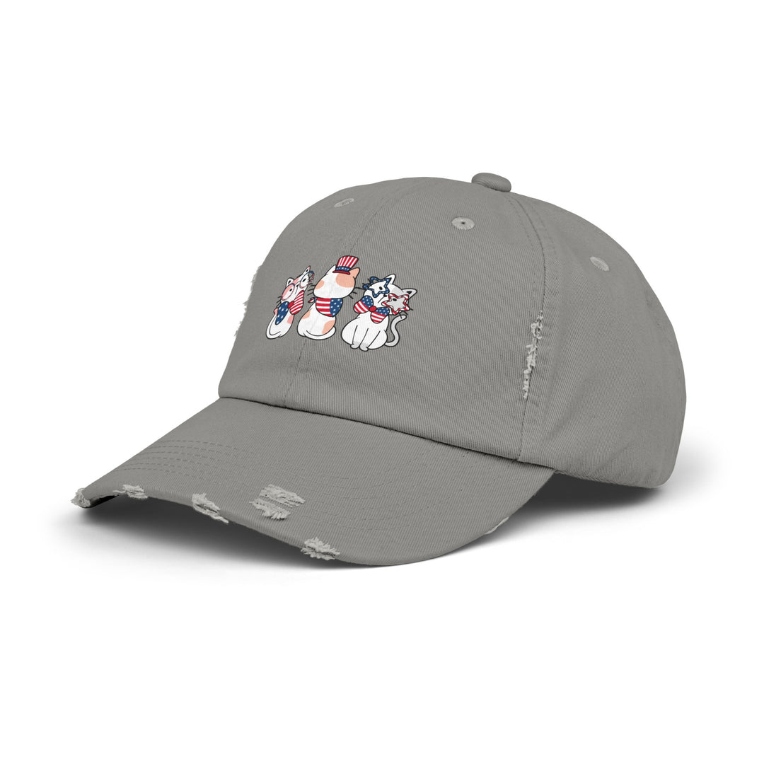 Flag Waving Cats Unisex Distressed Hat- Happy Little Kitty