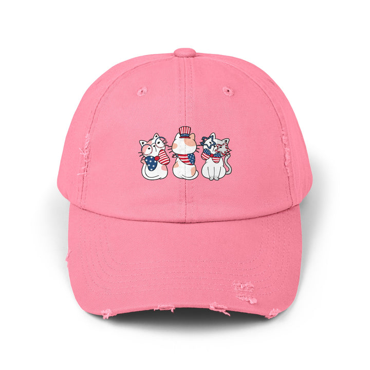 Flag Waving Cats Unisex Distressed Hat- Happy Little Kitty