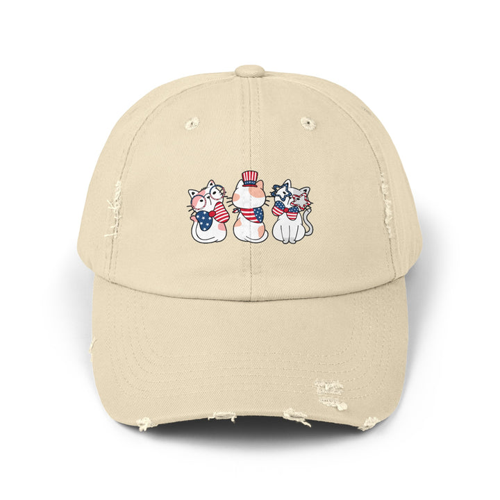 Flag Waving Cats Unisex Distressed Hat- Happy Little Kitty