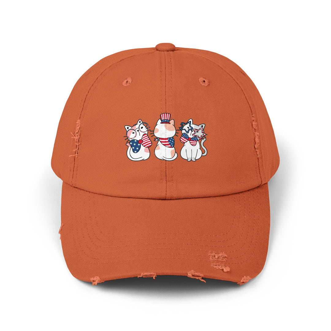 Flag Waving Cats Unisex Distressed Hat- Happy Little Kitty