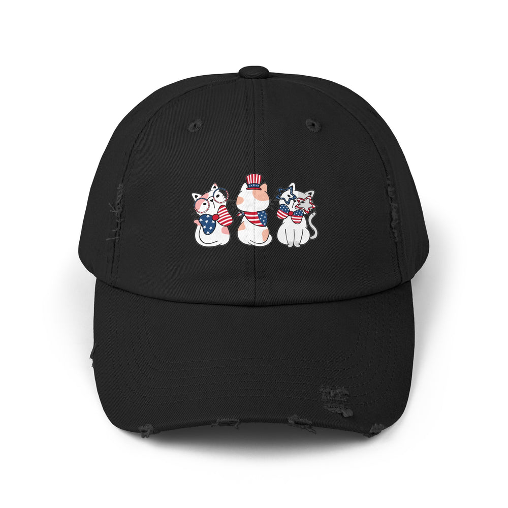 Flag Waving Cats Unisex Distressed Hat- Happy Little Kitty