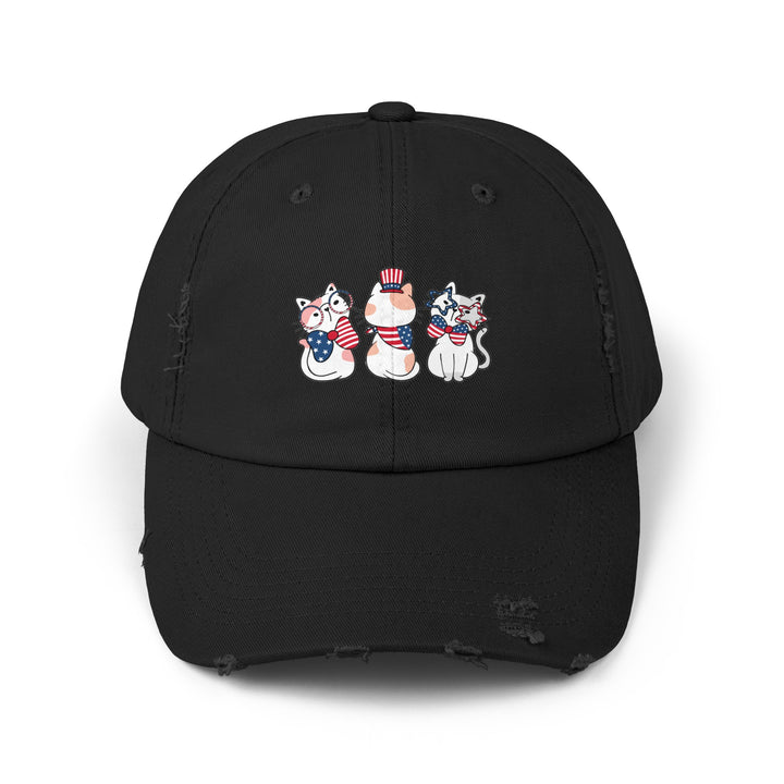 Flag Waving Cats Unisex Distressed Hat- Happy Little Kitty