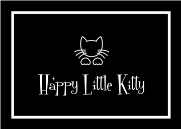 Black and white store logo- store name and outline of a kitty head and feet