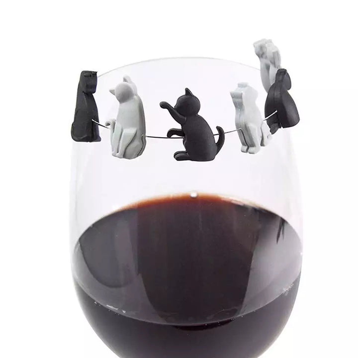 A-Meow-zing Time Cat Wine Charms – Set of 6 Silicone Glass Markers