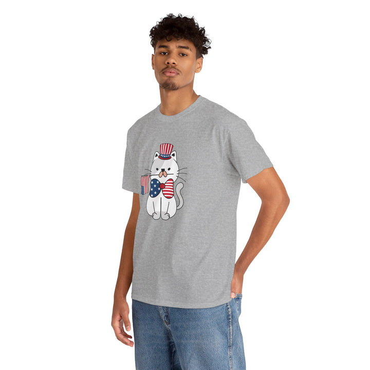 Patriotic Cat Cotton Tee- Happy Little Kitty