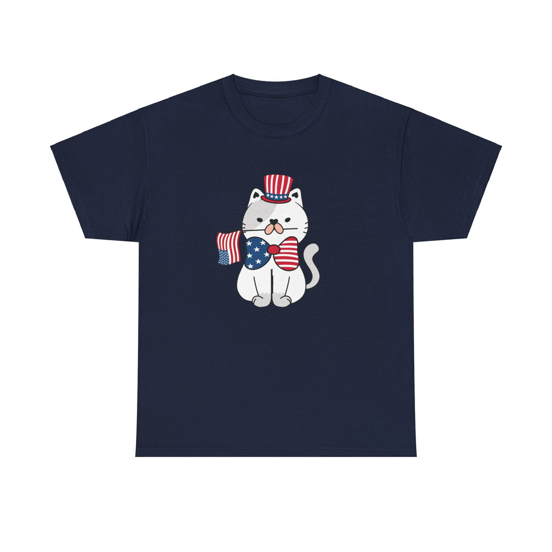 Patriotic Cat Cotton Tee- Happy Little Kitty