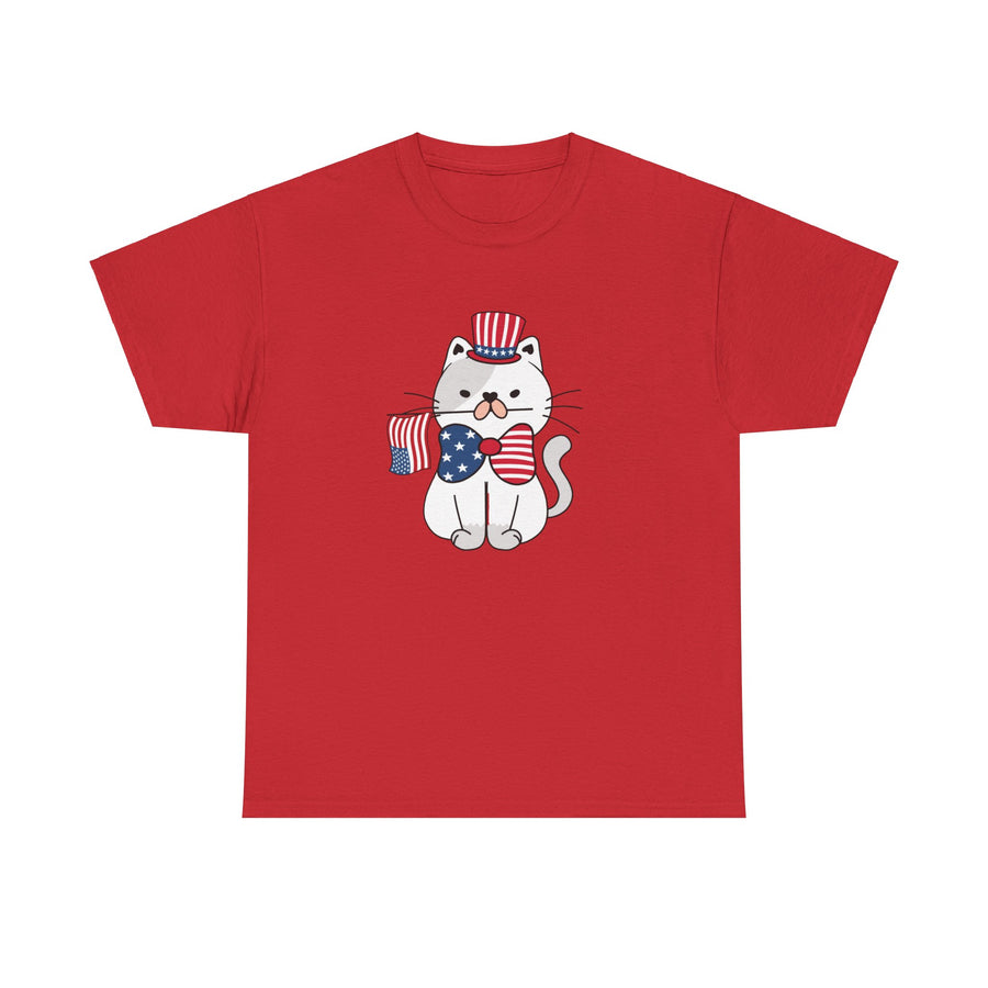 Patriotic Cat Cotton Tee- Happy Little Kitty