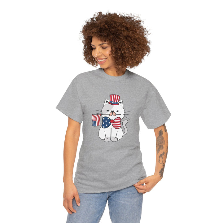 Patriotic Cat Cotton Tee- Happy Little Kitty