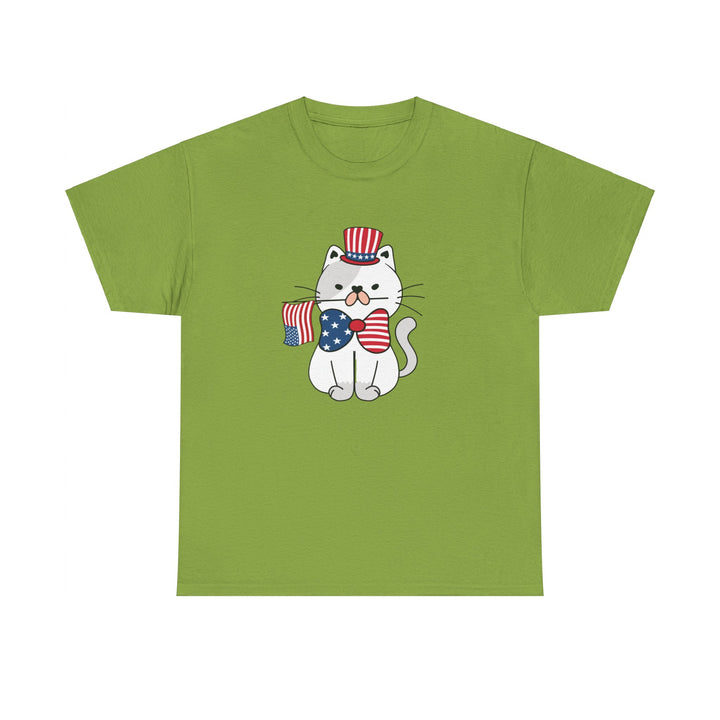 Patriotic Cat Cotton Tee- Happy Little Kitty