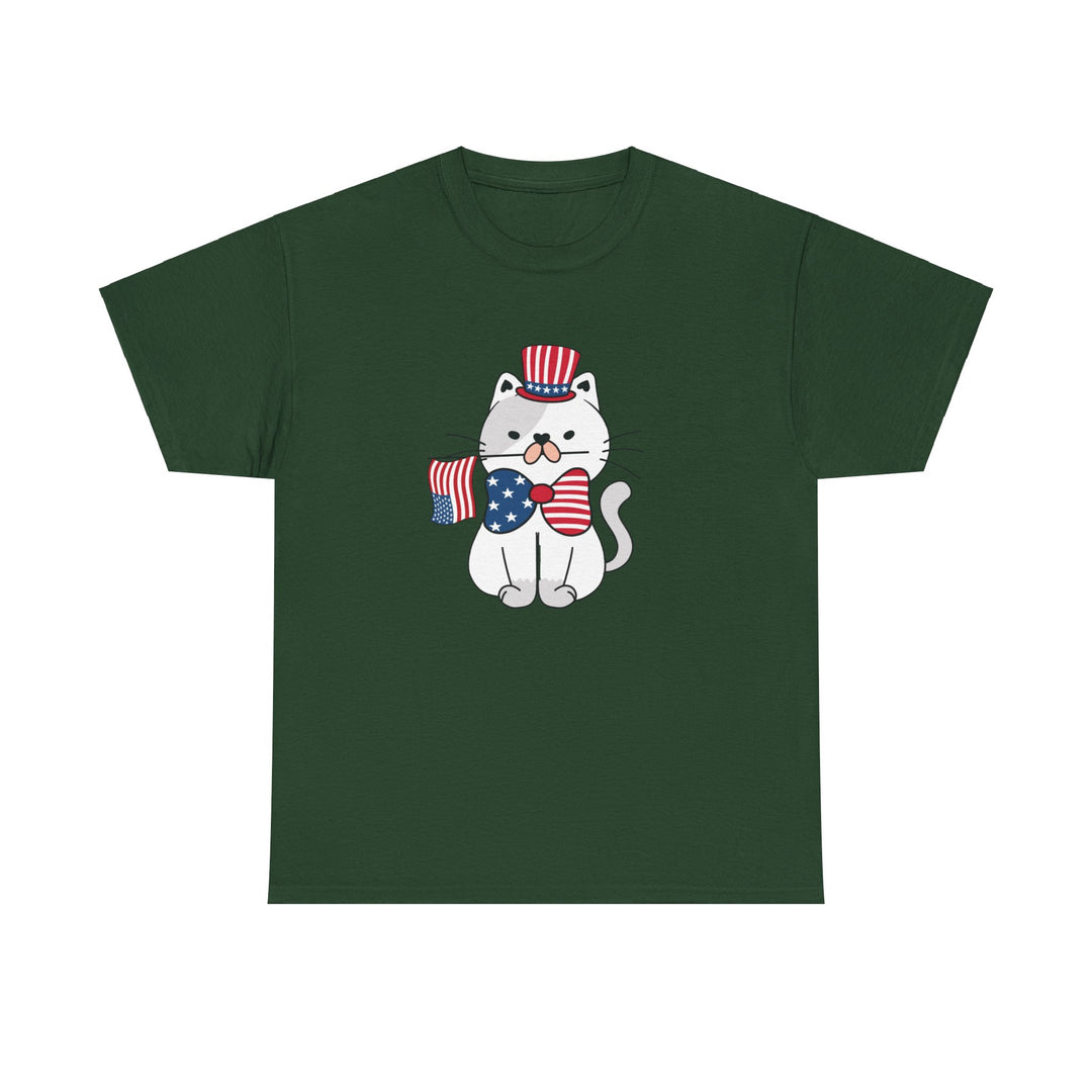 Patriotic Cat Cotton Tee- Happy Little Kitty