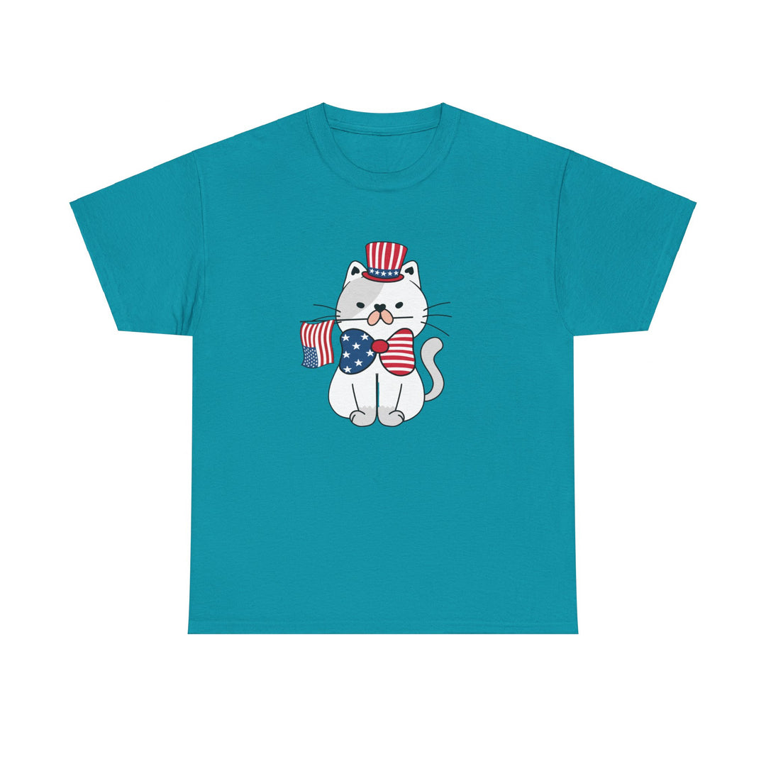 Patriotic Cat Cotton Tee- Happy Little Kitty