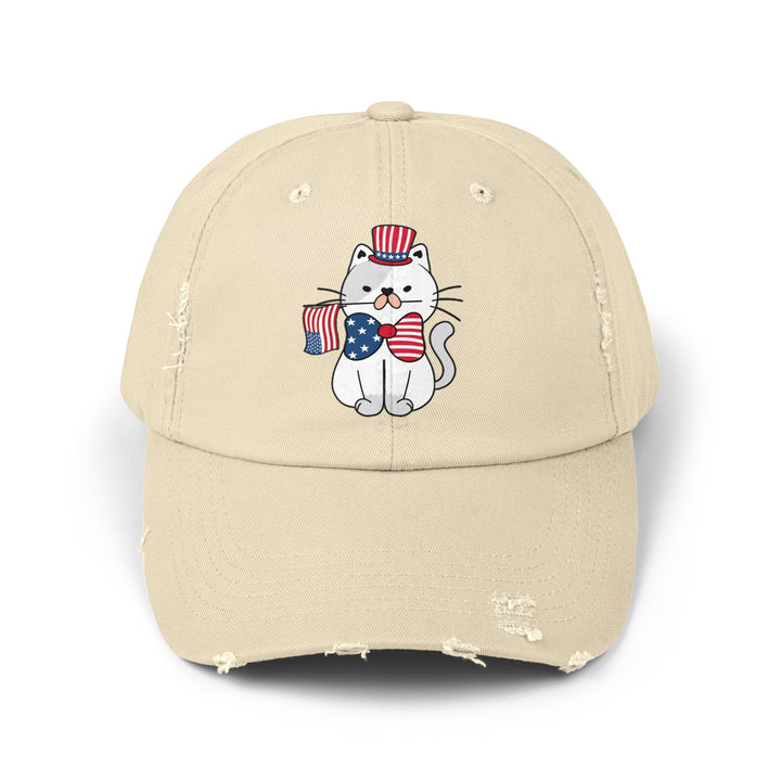 Patriotic Cat Unisex Distressed Hat- Happy Little Kitty