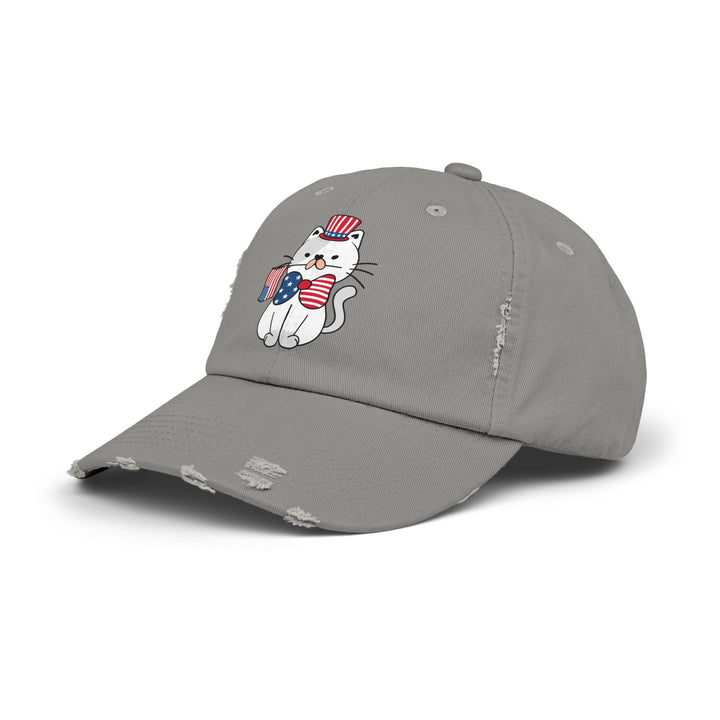 Patriotic Cat Unisex Distressed Hat- Happy Little Kitty