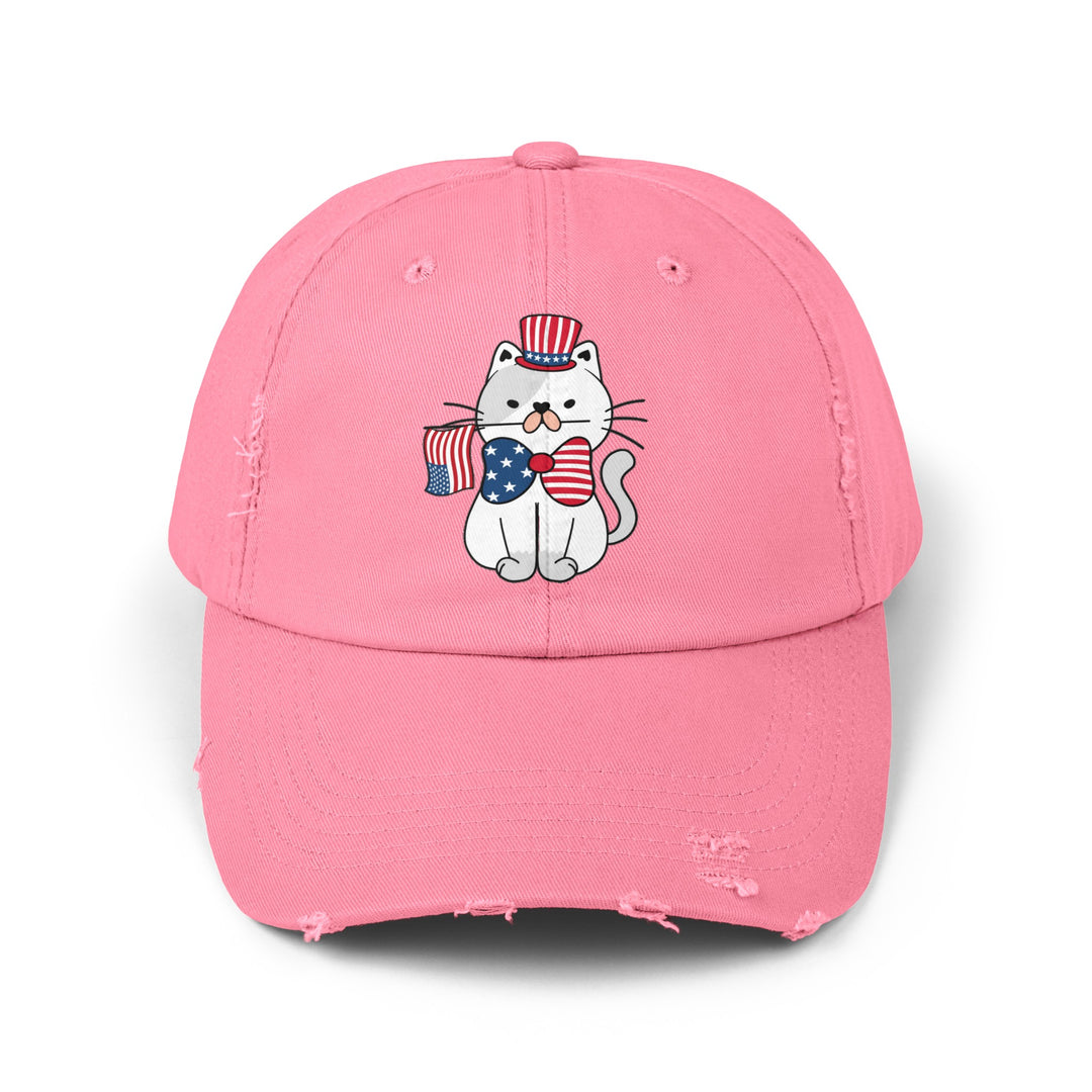 Patriotic Cat Unisex Distressed Hat- Happy Little Kitty