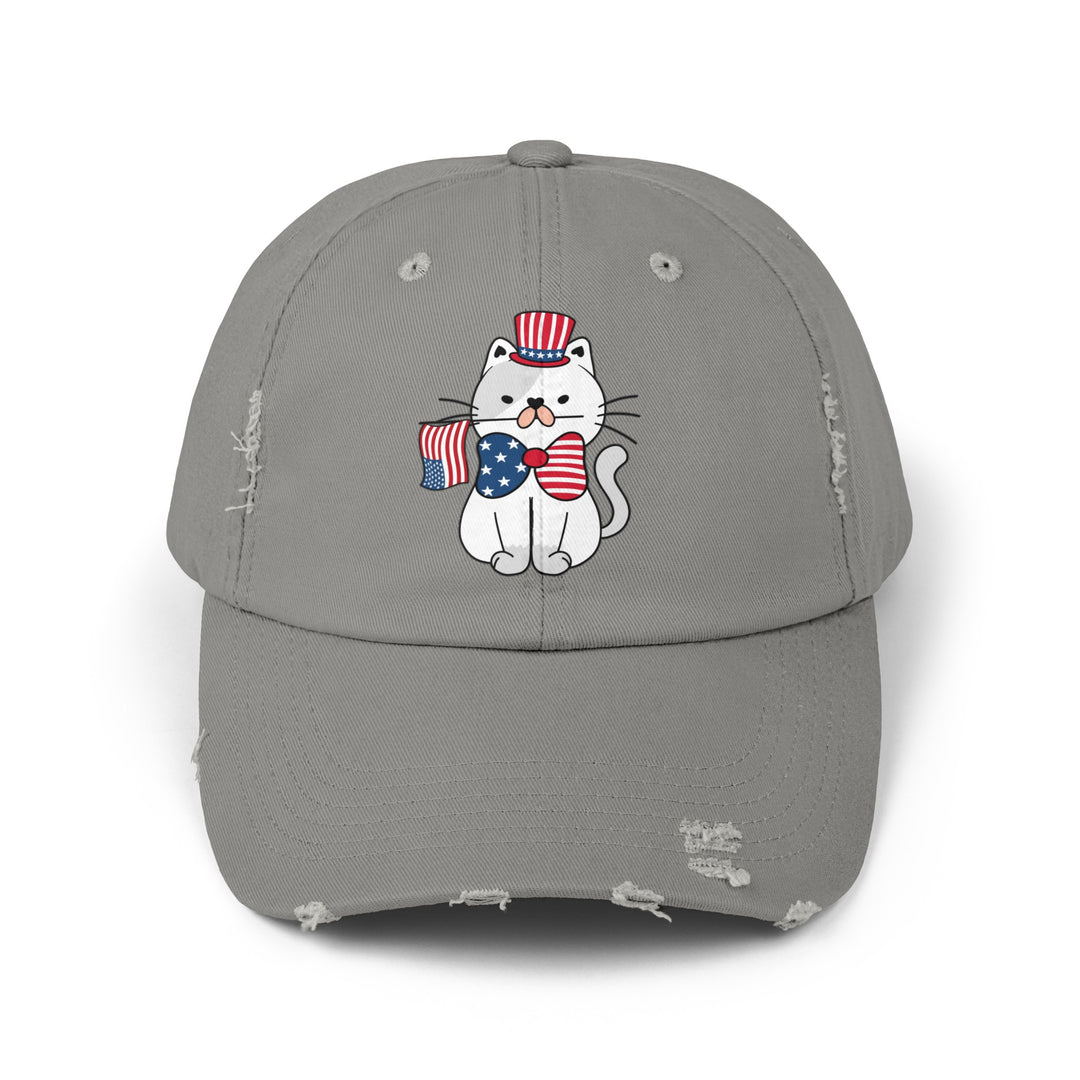 Patriotic Cat Unisex Distressed Hat- Happy Little Kitty