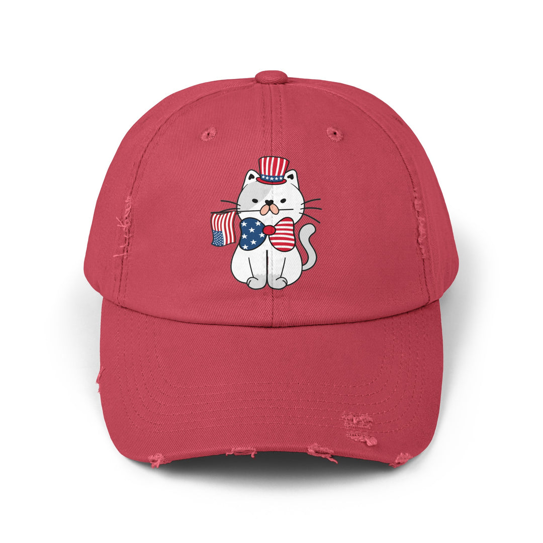 Patriotic Cat Unisex Distressed Hat- Happy Little Kitty