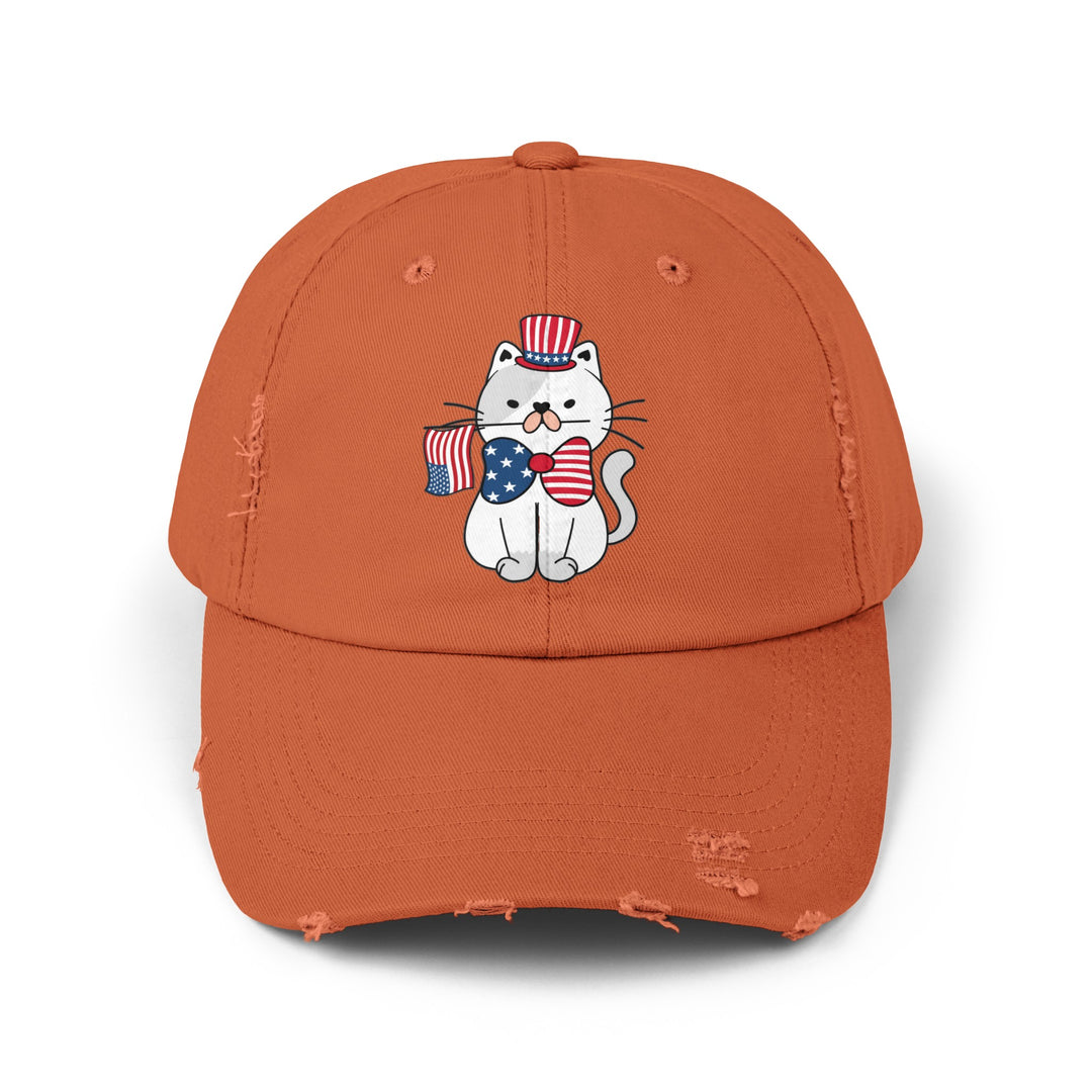 Patriotic Cat Unisex Distressed Hat- Happy Little Kitty