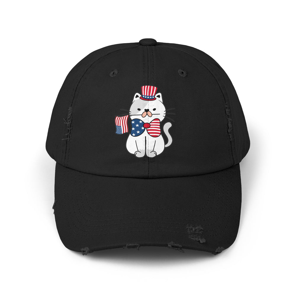 Patriotic Cat Unisex Distressed Hat- Happy Little Kitty