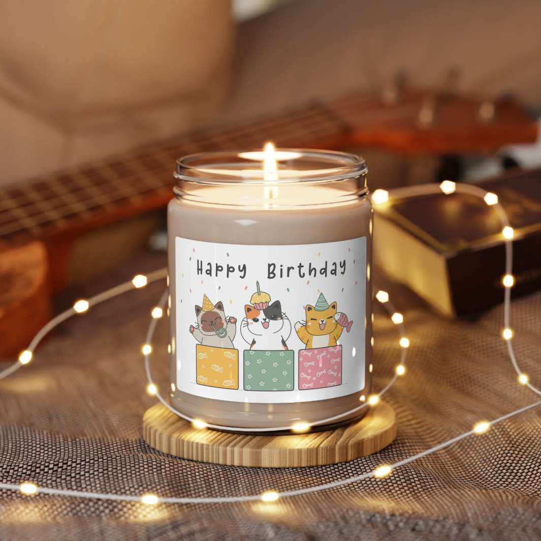 Box of Birthday Cats Scented Soy Candle, 9oz - Happy Little Kitty