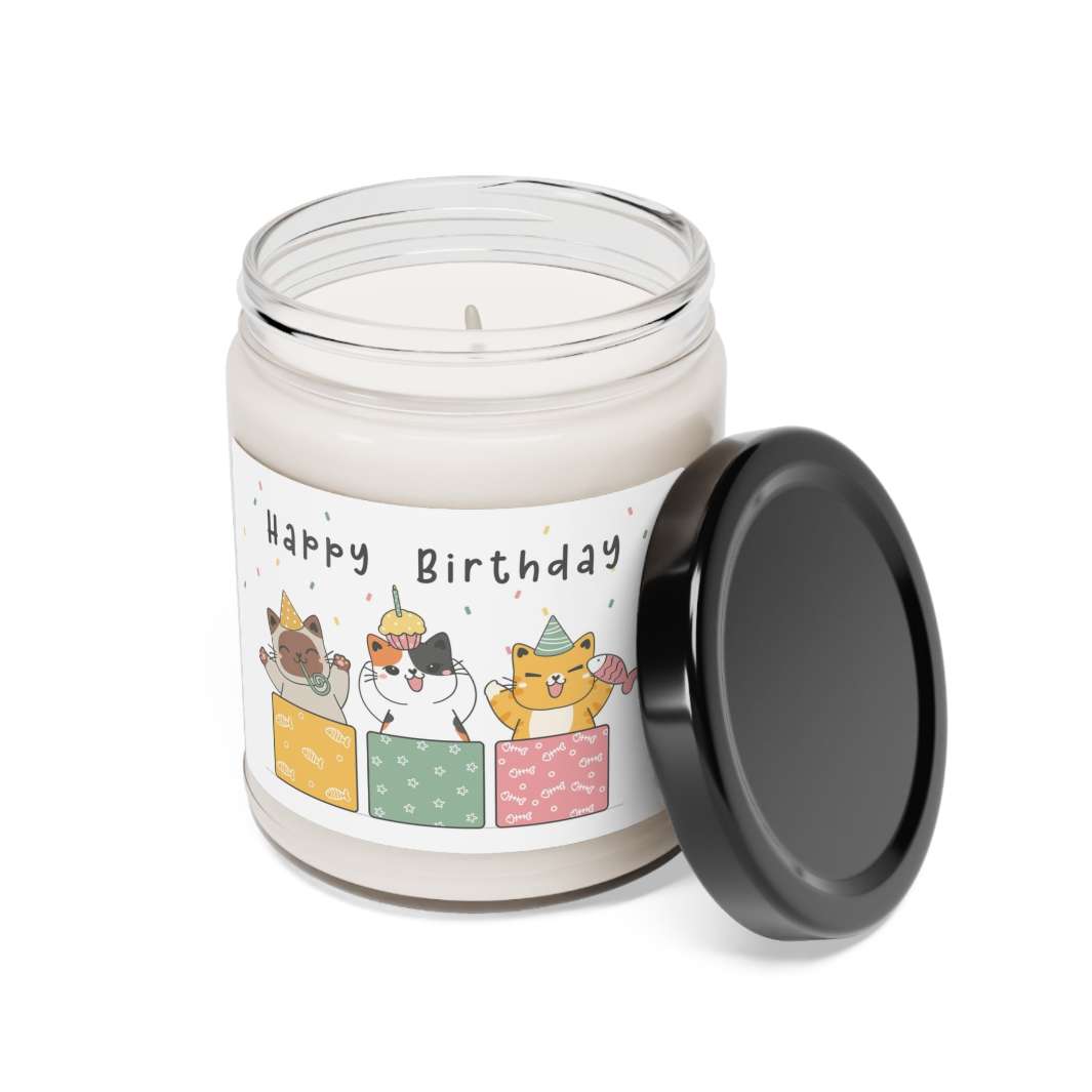 Box of Birthday Cats Scented Soy Candle, 9oz - Happy Little Kitty