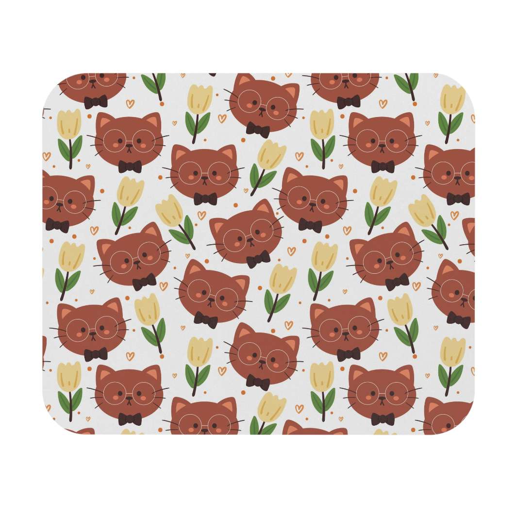 Brown Cat and Tulips Mouse Pad - Happy Little Kitty