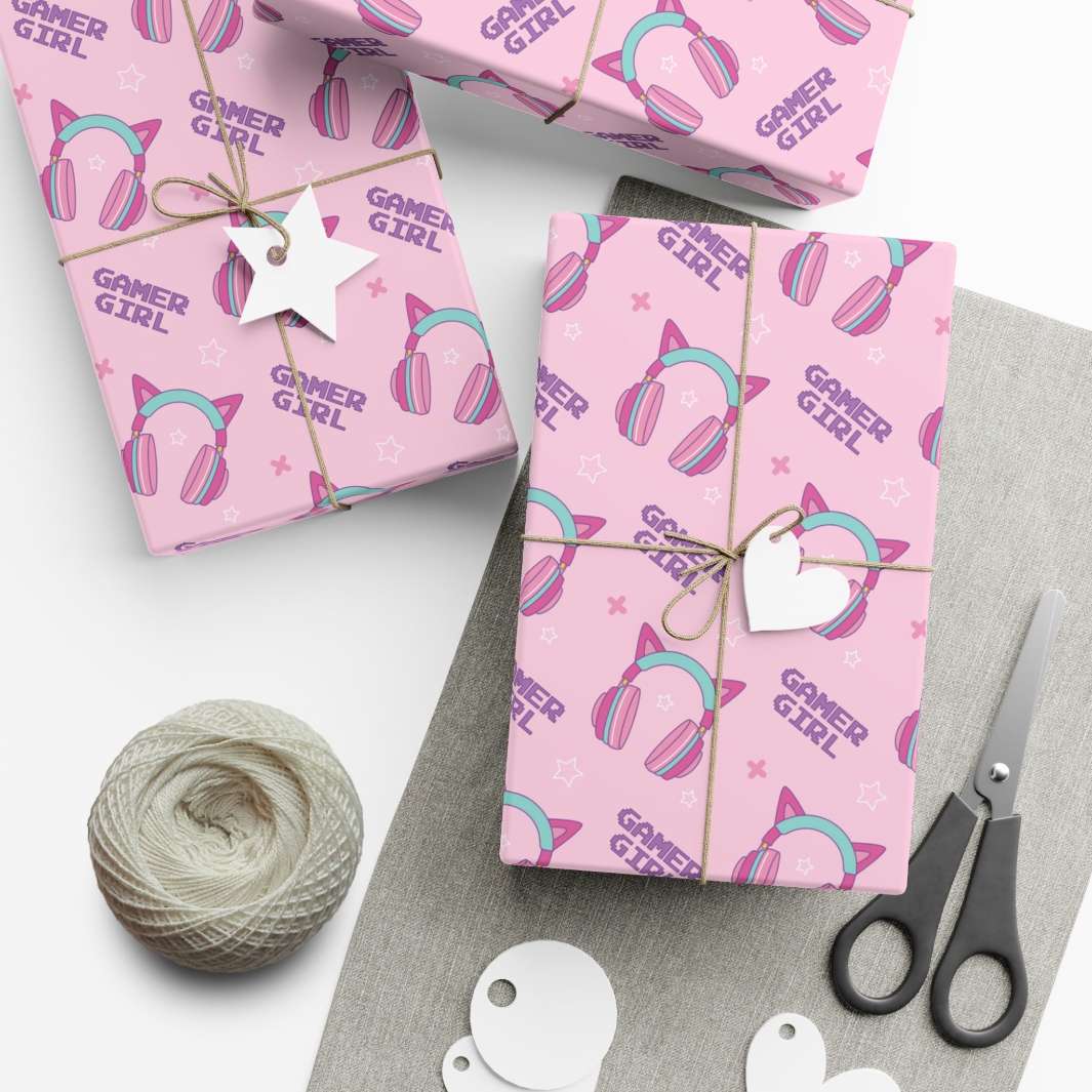 Cat Gamer Girl Gift Wrap - Happy Little Kitty