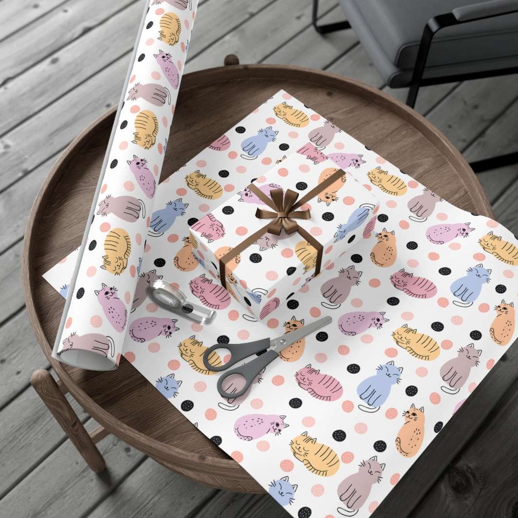 Cats and Dots Gift Wrap - Happy Little Kitty