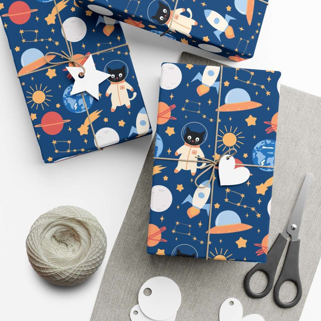 Cats and Planets Gift Wrap - Happy Little Kitty