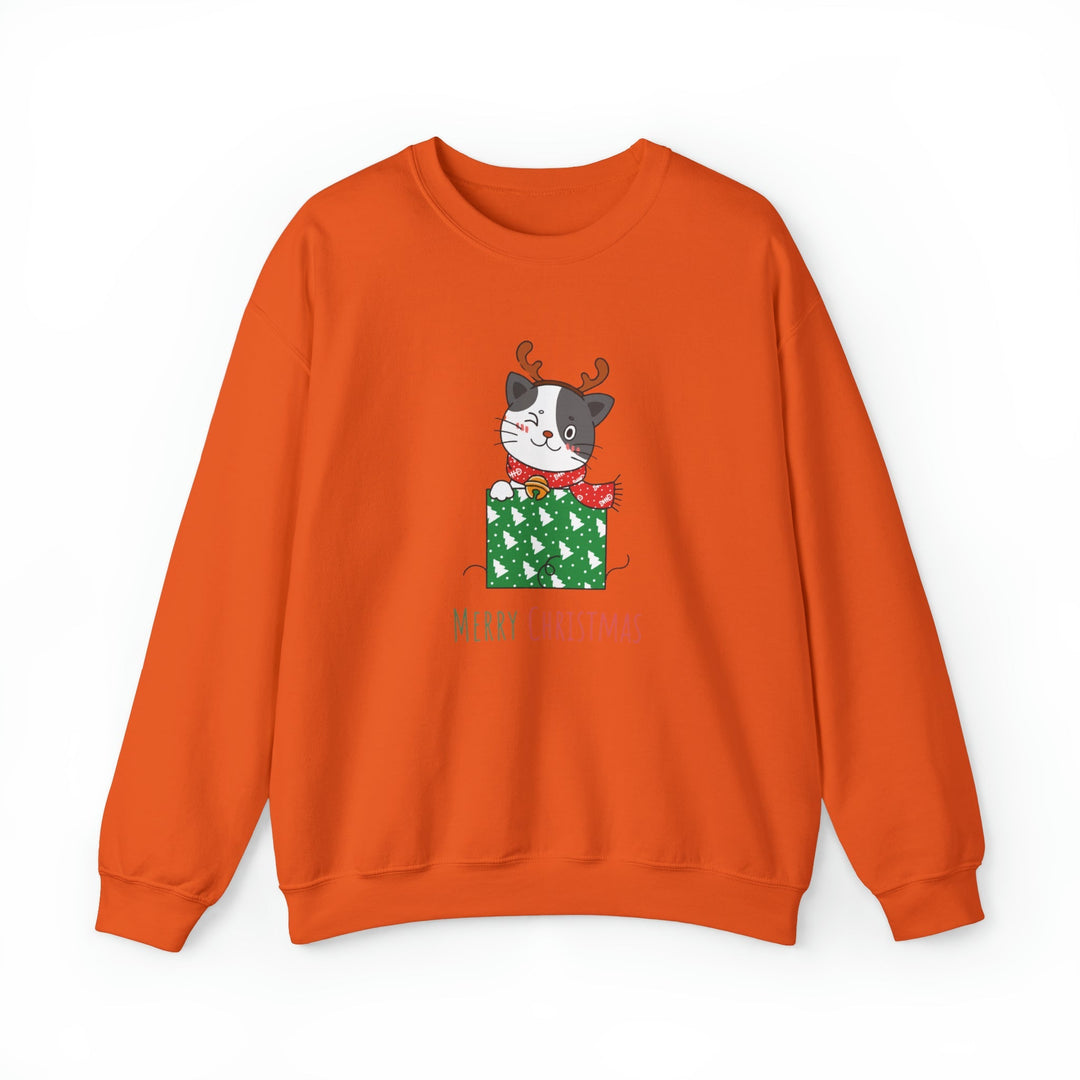 Gift Wrapped Cat Crewneck Sweatshirt - Happy Little Kitty