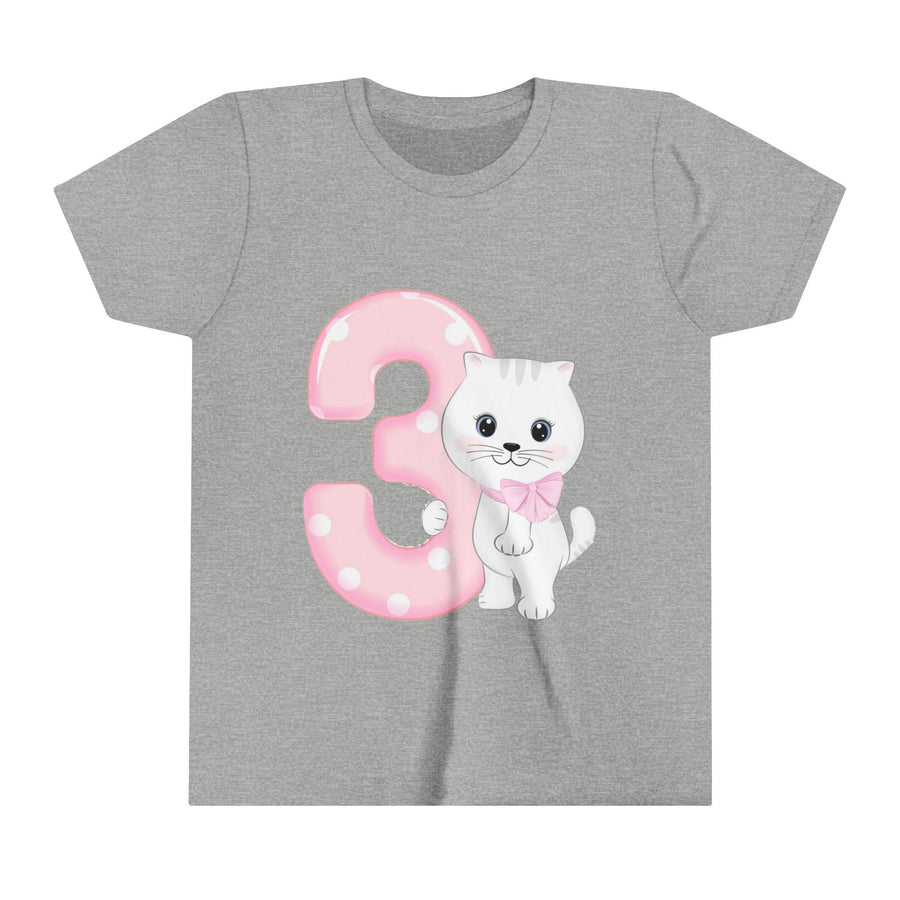 Happy 3rd Birthday Cat Youth Short Sleeve T-Shirt - Happy Little Kitty