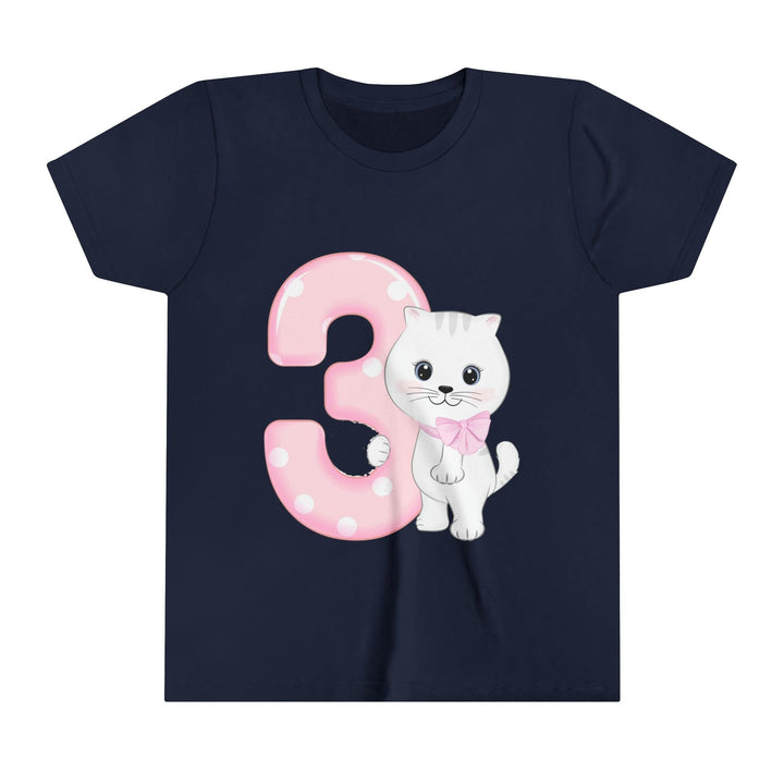 Happy 3rd Birthday Cat Youth Short Sleeve T-Shirt - Happy Little Kitty