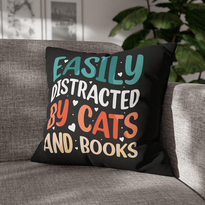 Cats and Books Square Pillow - Happy Little Kitty