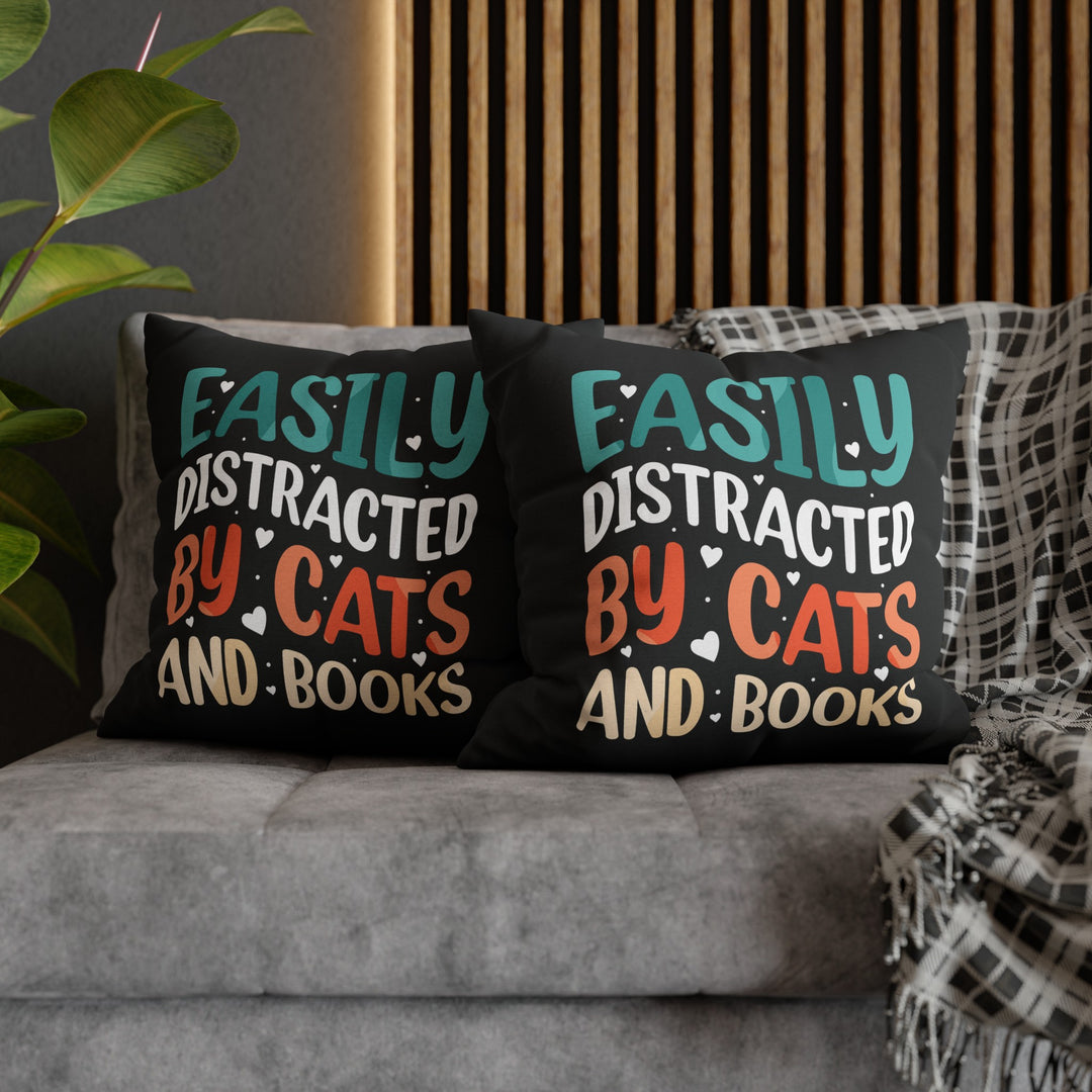 Cats and Books Square Pillow - Happy Little Kitty