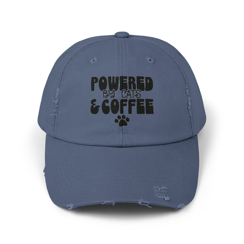 Cats and Coffee Unisex Distressed Hat- Happy Little Kitty