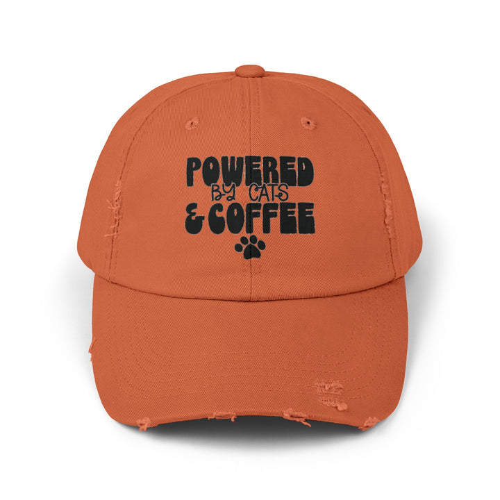 Cats and Coffee Unisex Distressed Hat- Happy Little Kitty