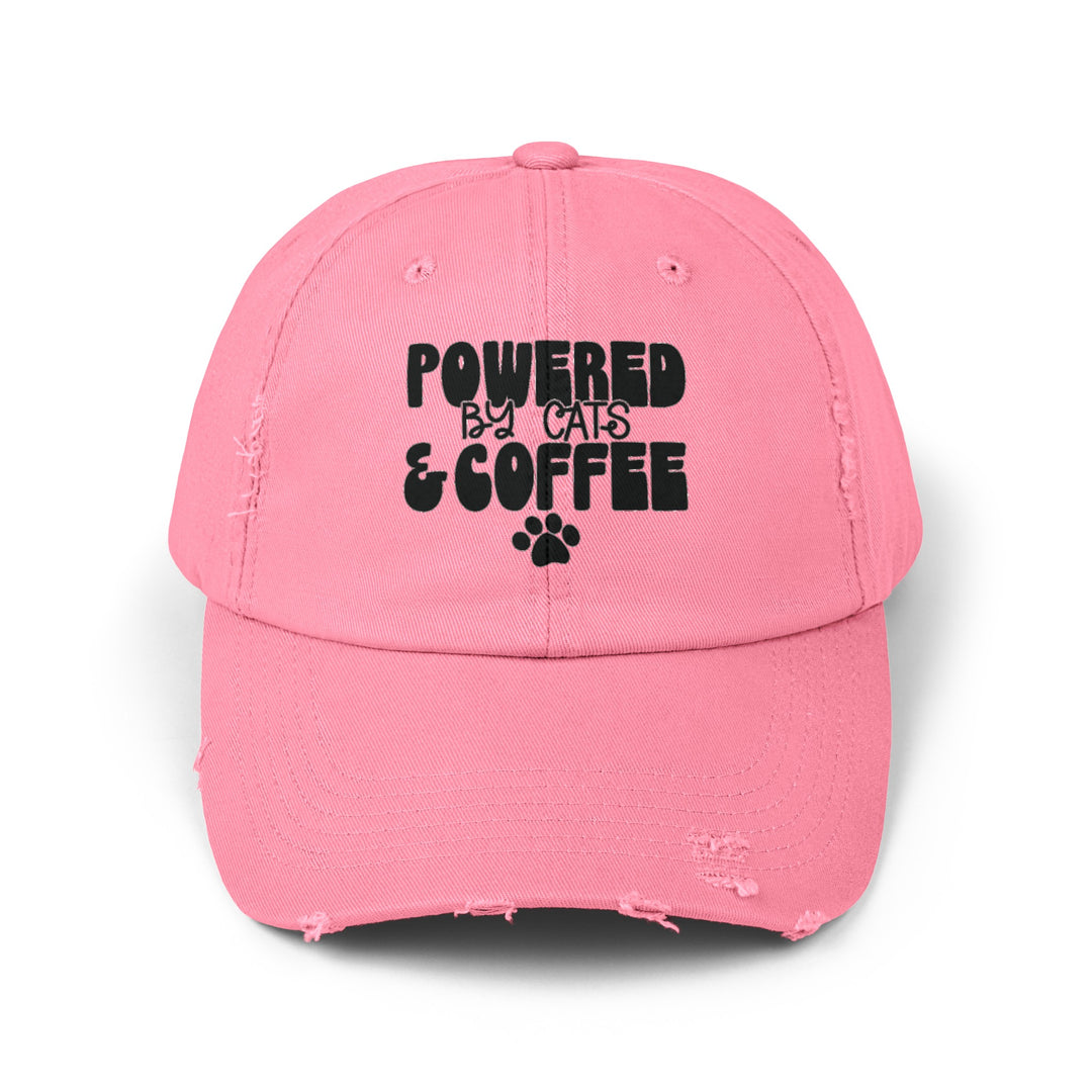 Cats and Coffee Unisex Distressed Hat- Happy Little Kitty