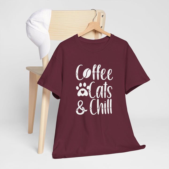 Coffee Cats and Chill Cotton Tee- Happy Little Kitty