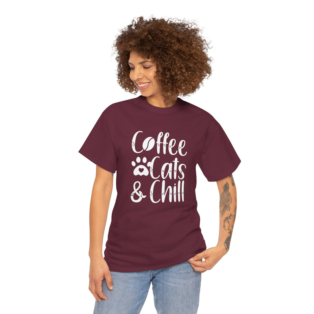 Coffee Cats and Chill Cotton Tee- Happy Little Kitty