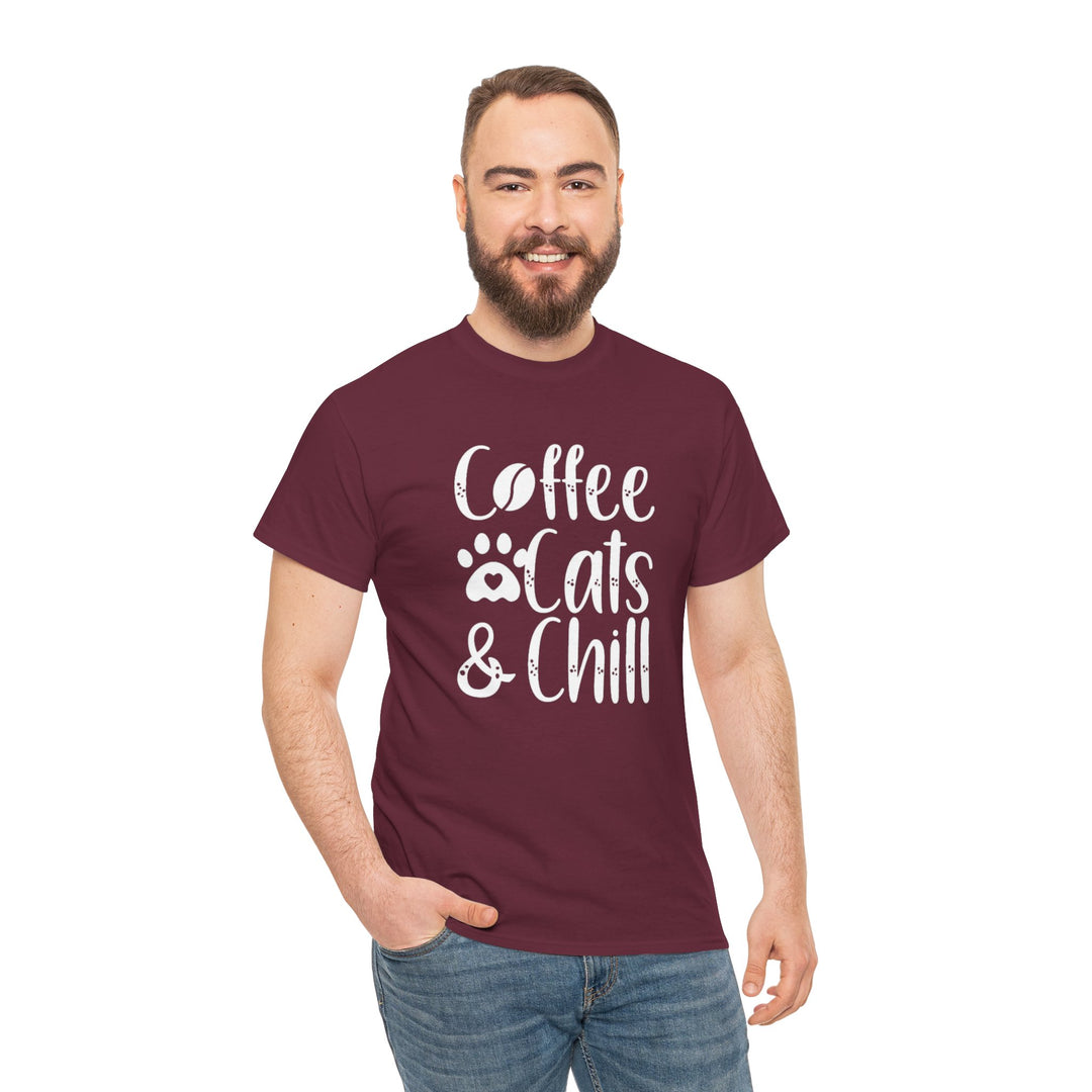 Coffee Cats and Chill Cotton Tee- Happy Little Kitty