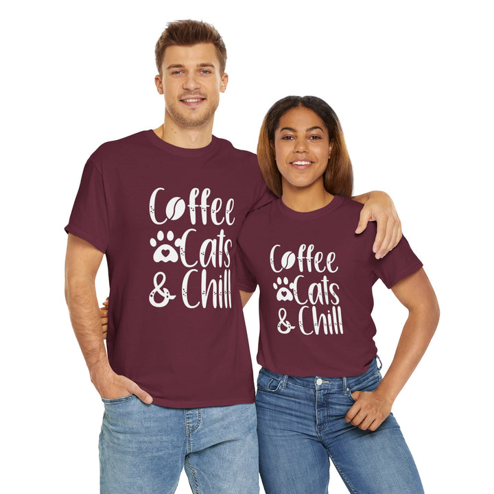 Coffee Cats and Chill Cotton Tee- Happy Little Kitty