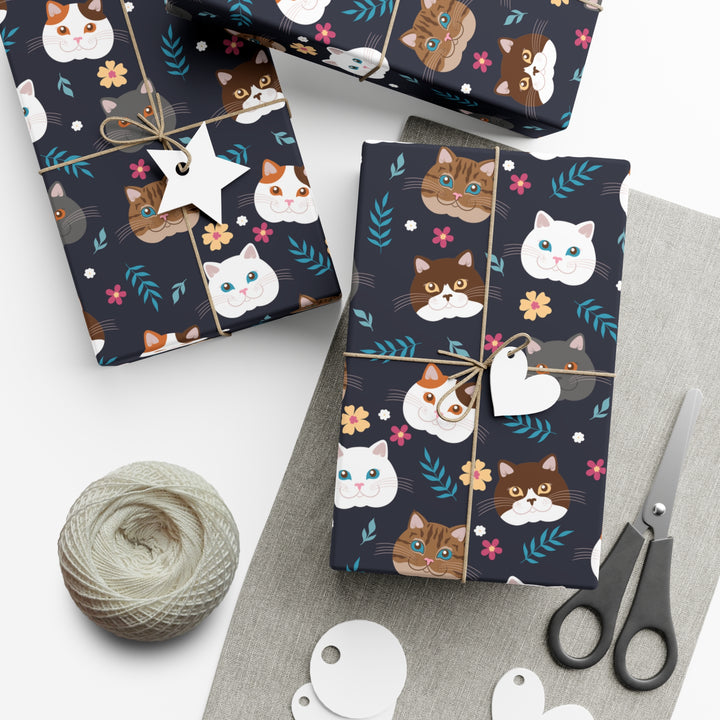 Dark Whisker Delight Gift Wrap - Happy Little Kitty