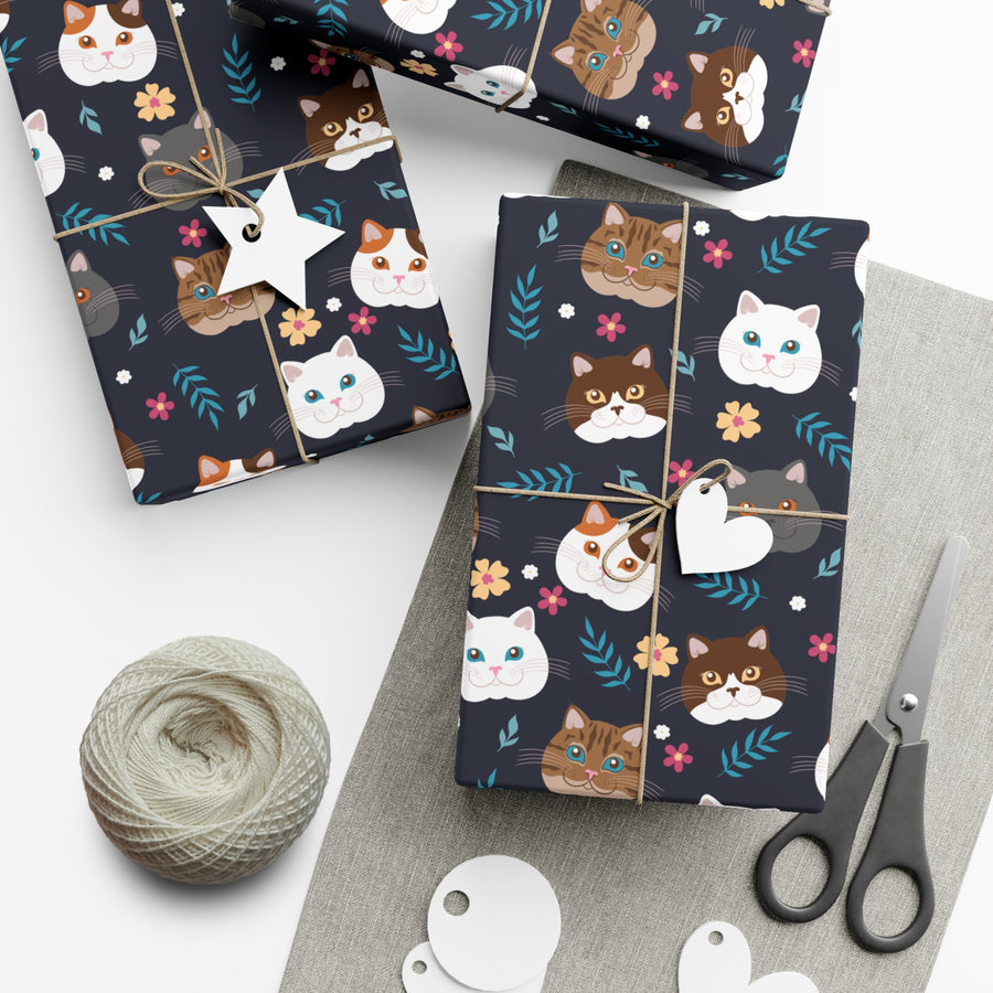 Dark Whisker Delight Gift Wrap - Happy Little Kitty