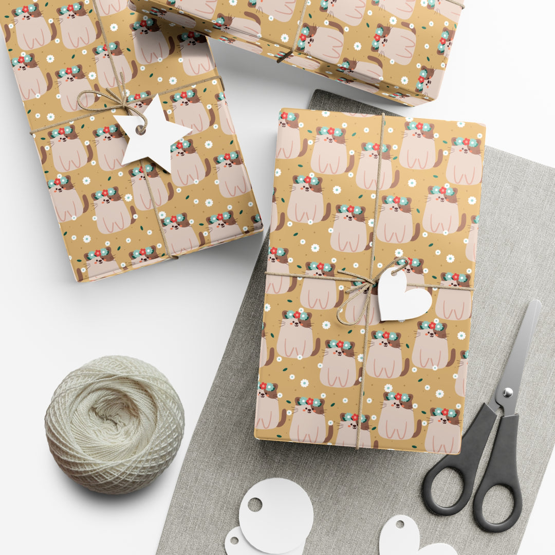 Flower Paw-ty Gift Wrap - Happy Little Kitty