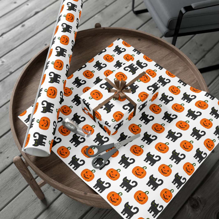 Pumpkin Pawprints Gift Wrap - Happy Little Kitty