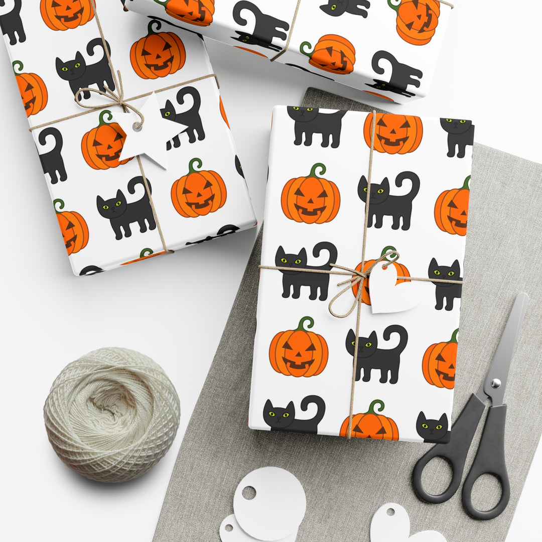 Pumpkin Pawprints Gift Wrap - Happy Little Kitty