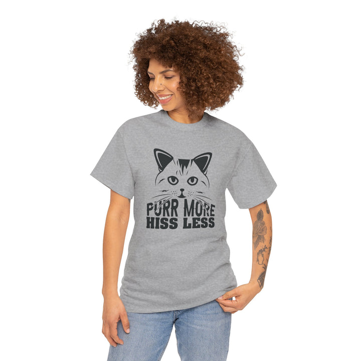 Purr More Hiss Less Cotton Tee - Happy Little Kitty