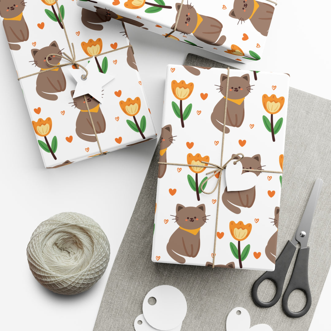 Purrfect Petals Gift Wrap - Happy Little Kitty