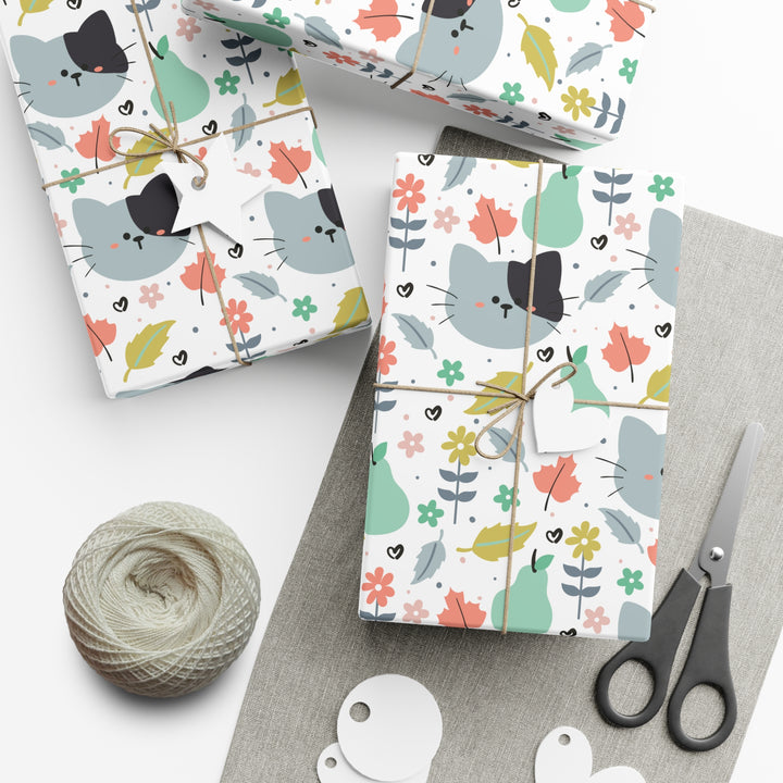 Purrs and Pears Gift Wrap- Happy Little Kitty