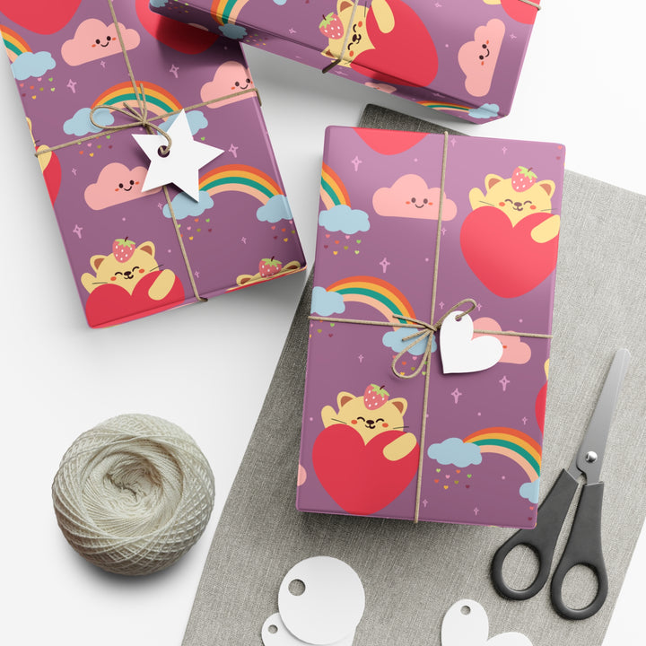 Rainbow Paw Prints Gift Wrap - Happy Little Kitty